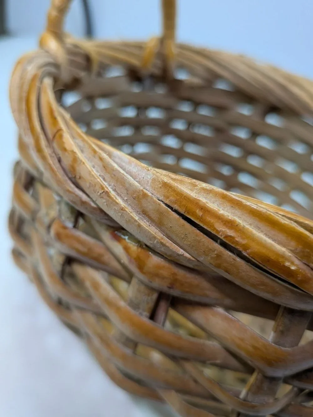 Vintage Natural Wicker Baskets Set of 2 Thick Vine Handled Gathering Baskets